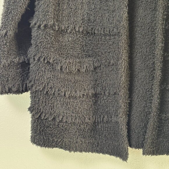 Barefoot Dreams CozyChic Boardwalk Cardigan Size L Black Fringe Open Front Knit - Picture 3 of 10
